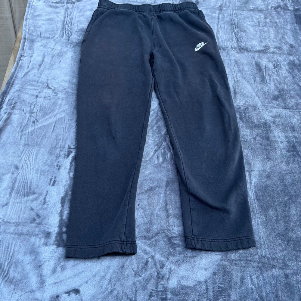 Nike Mens Fleece Sweatpants Gray Straight Leg Open Hem Logo M 0601